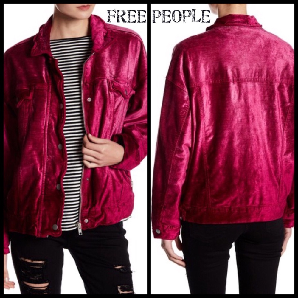 Free People Pink Velvet Trucker Jacket Size M/L